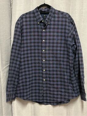 Ralph Lauren Blue Plaid Button-Down Shirt Sz XL